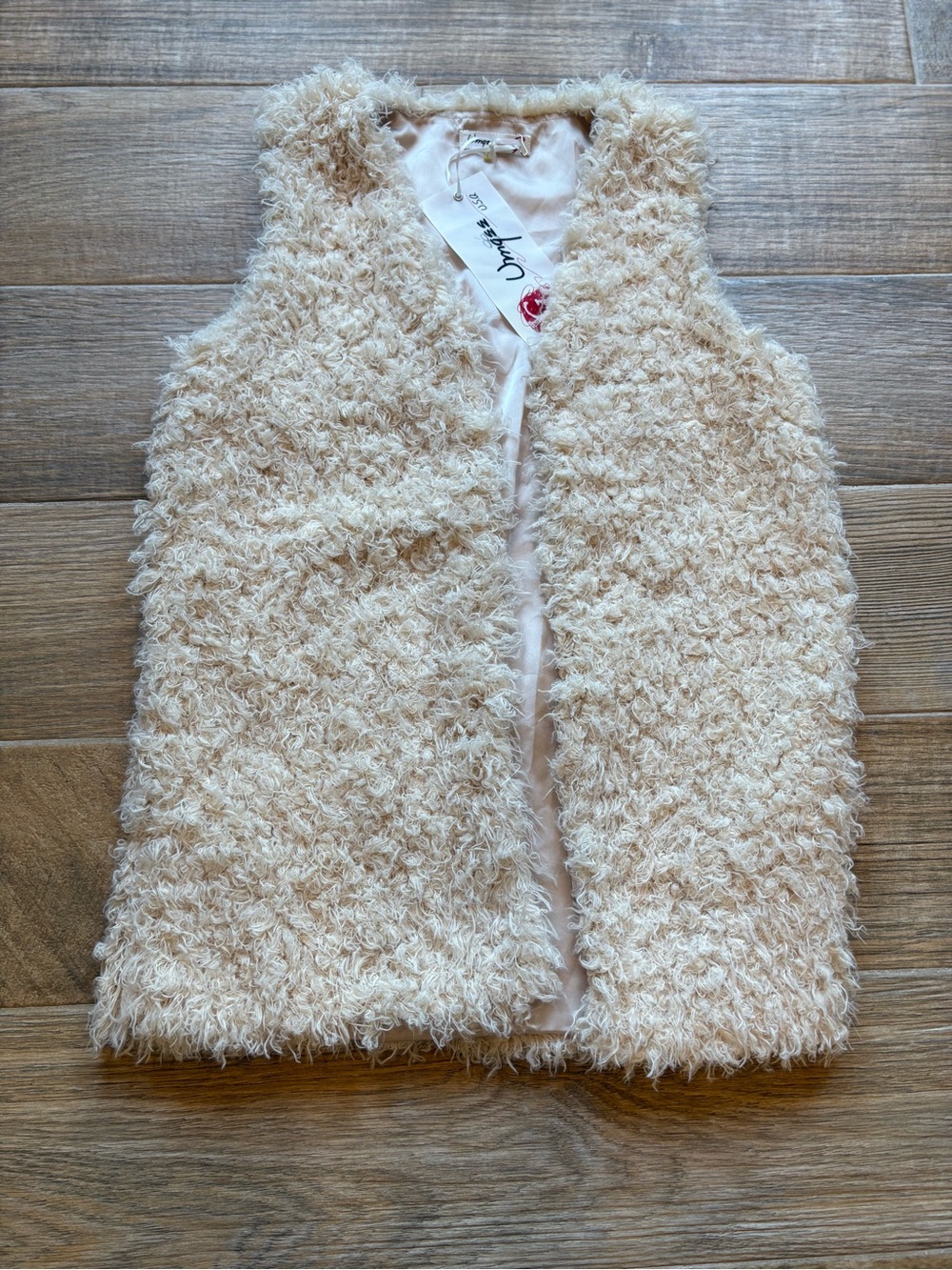 NWT Umgee Bohemian Wooly Cream Faux Fur Vest, Size Large